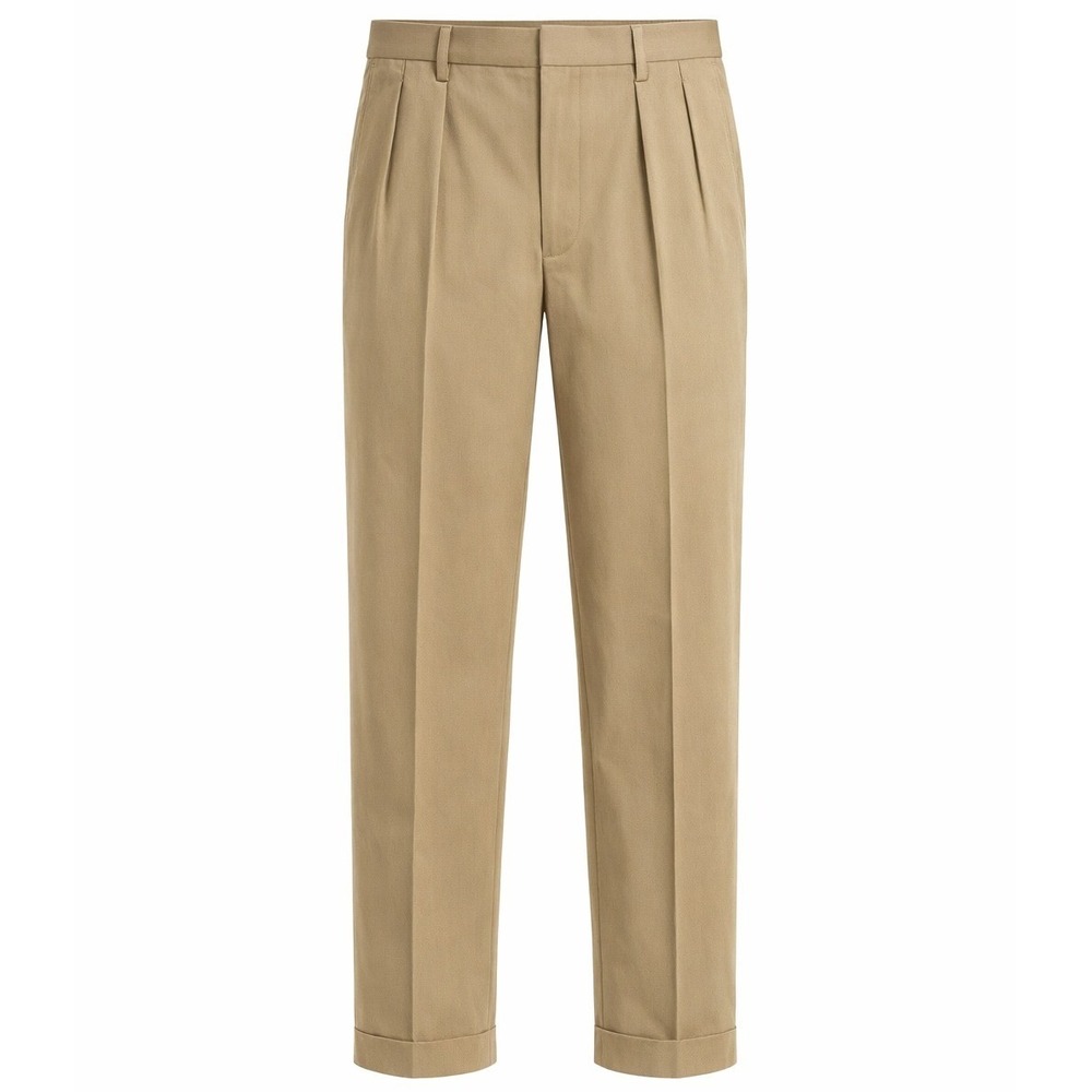AXIST Pleated‎ Trousers Men 42/30 Khaki Tan Cotton Cuffed Relaxed Chino Pants